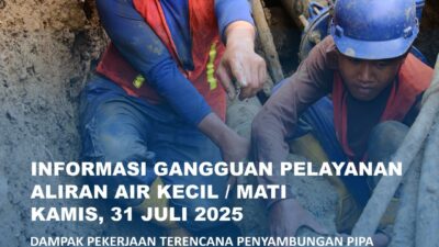 Air Batam Hilir menginformasikan, pelaksanaan pekerjaan Penyambungan Pipa HDPE 225mm – DCIP 200mm di Kampung Ponjen, Tanjung Riau