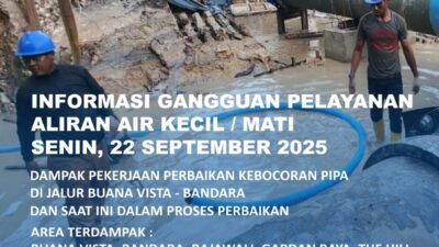 Selama pekerjaan ini, akan berdampak pada gangguan pelayanan suplai air minum berupa air kecil dan air terhenti untuk sementara waktu.