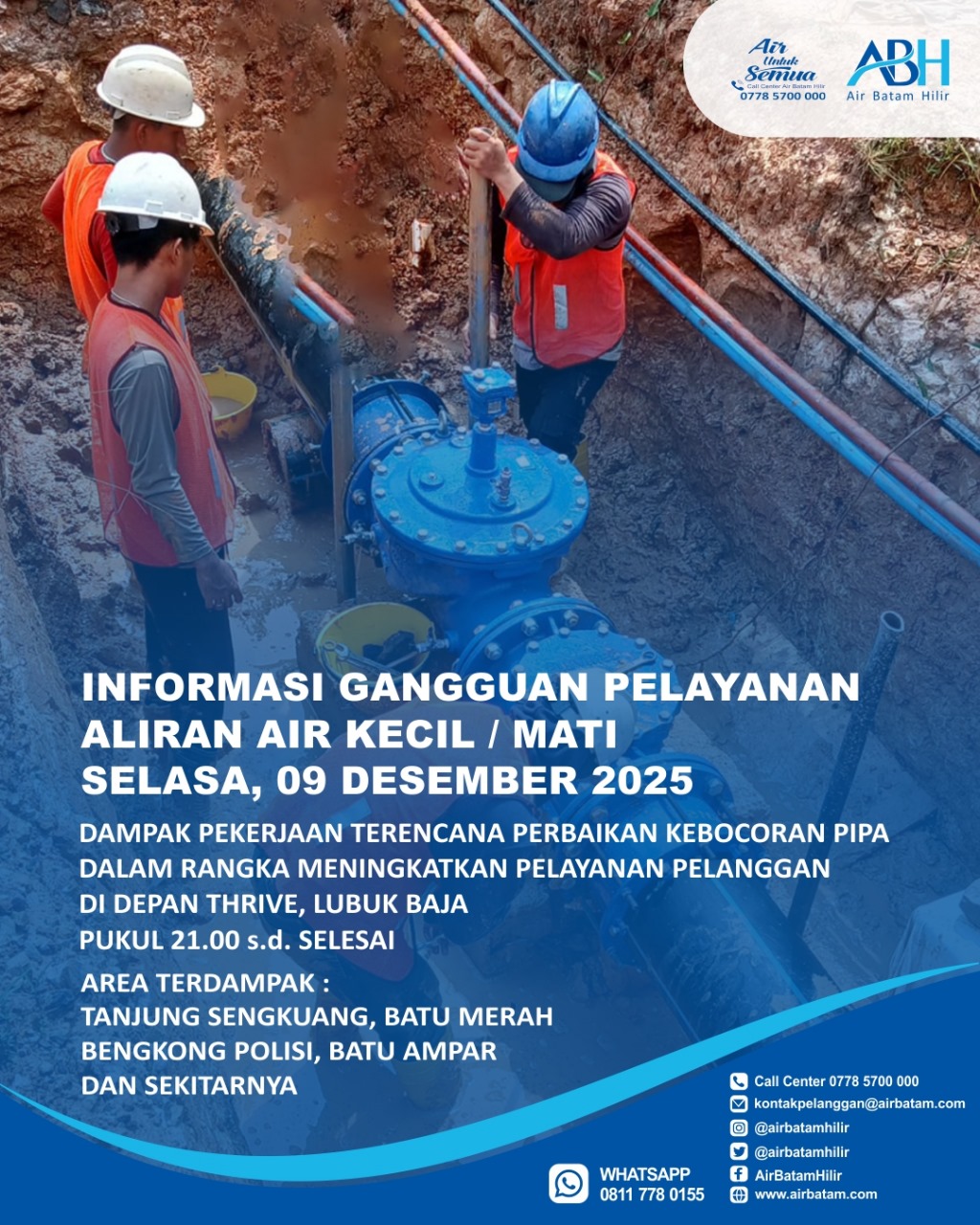 Perbaikan Kebocoran Pipa Steel 400mm di Depan Thrive, Lubuk Baja