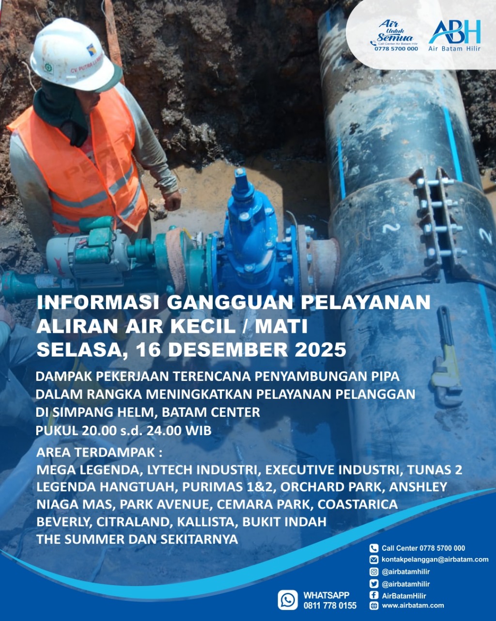 Penyambungan Pipa Steel 300mm – DCIP 300mm di Simpang Helm, Batam Center