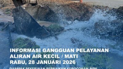 Perbaikan Kebocoran Pipa di Depan Rusun Muka Kuning, 28 Januari 2026. Batam Center Batu Aji Terdampak