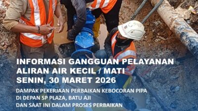 Selama pekerjaan ini, akan berdampak pada gangguan pelayanan suplai air minum berupa air kecil dan air terhenti untuk sementara waktu.