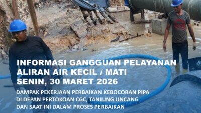 Perbaikan Kebocoran Pipa di Depan SP Plaza Batu Aji, Ini Area Terdampak