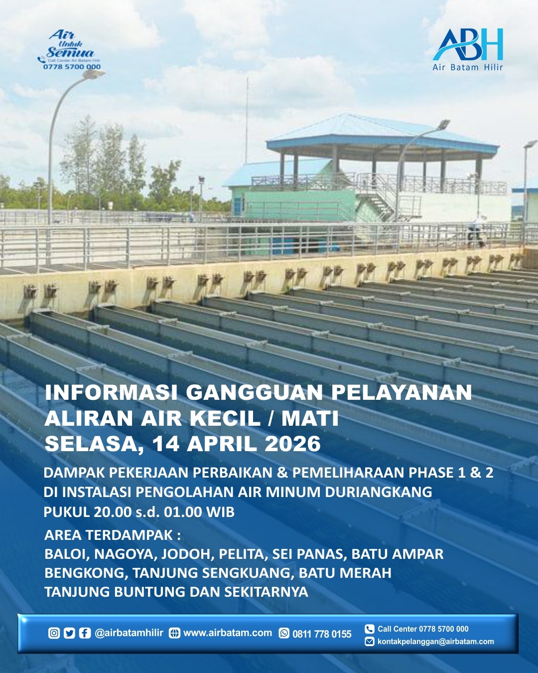 Selama pekerjaan ini, akan berdampak pada gangguan pelayanan suplai air minum berupa air kecil dan air terhenti untuk sementara waktu.