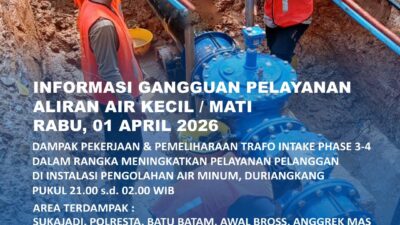Pekerjaan dan Pemeliharaan Trafo Instalasi Pengolahan Air Minum Duriangkang 1 April 2026
