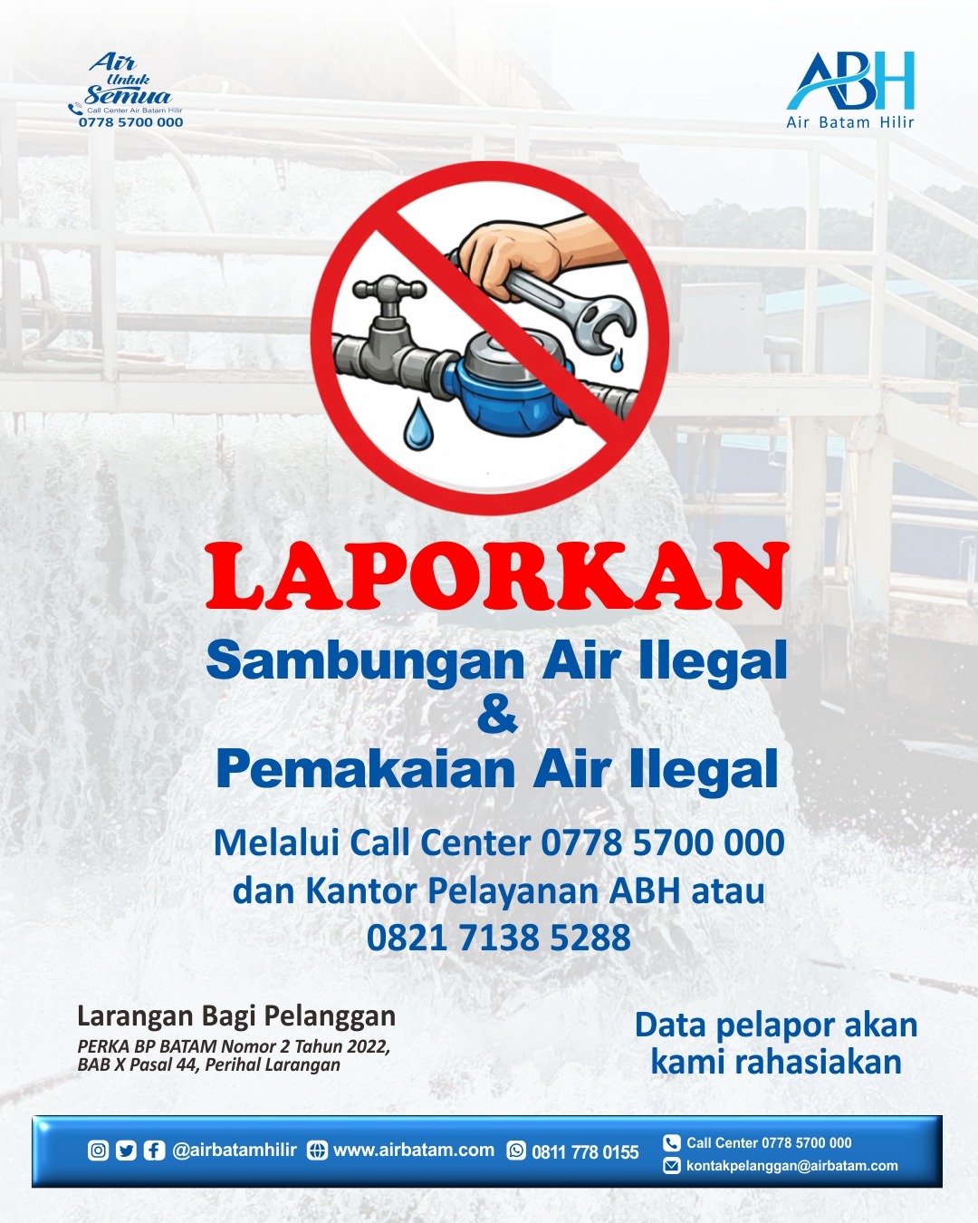 Sambungan Air Ilegal dan Pemakaian Air Ilegal adalah tindakan menyambung pipa air secara tidak resmi ke jaringan pipa distribusi utama tanpa izin