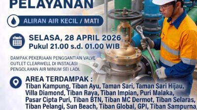 Pekerjaan Terencana Penggantian Valve Outlet Clearwell dalam rangka meningkatkan pelayanan pelanggan di Instalasi Pengolahan Air Minum Sei Ladi