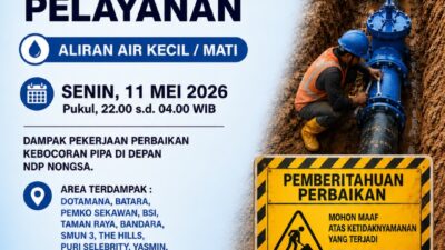 Perbaikan Kebocoran Pipa di Depan NDP Nongsa, Senin 11 Mei 2026. Ini Area Terdampak di Nongsa