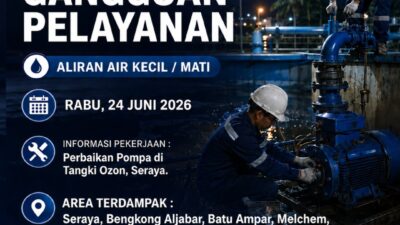 Informasi Gangguan Air Akibat Perbaikan Pompa di Tangki Ozon Seraya