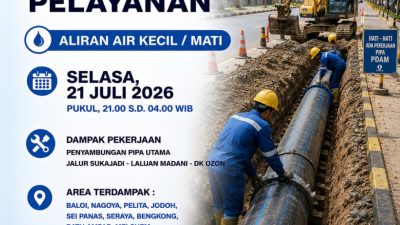 Dampak Pekerjaan Terencana Penyambungan Pipa di Jalur Sukajadi, Selasa 21 Juli 2026