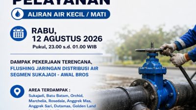 Pekerjaan Terencana Flushing Jaringan Distribusi Air Segmen Sukajadi-Awal Bros, 12 Agustus 2026