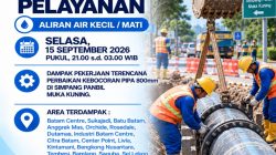 Perbaikan Kebocoran Pipa di Simpang Panbil, Muka Kuning, Selasa 15 September 2026. Batam Center Terdampak