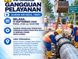 Perbaikan Kebocoran Pipa di Simpang Panbil, Muka Kuning, Selasa 15 September 2026. Batam Center Terdampak