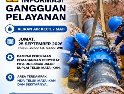 Pemasangan Penyekat Pipa DN 500mm di Jalur Suplai Teluk Mata Ikan. Area Ini Terdampak